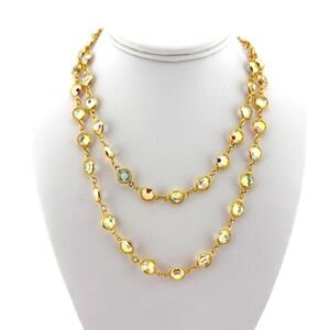 Swarovski Auro Borealis Necklace Crystal Coin Stations 36" Chain Swan Signed